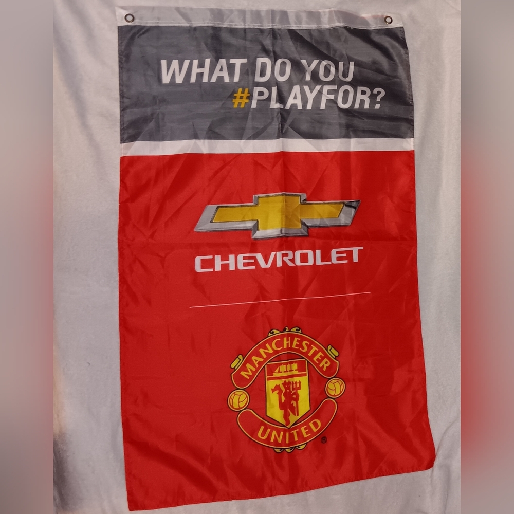 Chevrolet Manchester United Soccer Promo Flag Rare Vintage